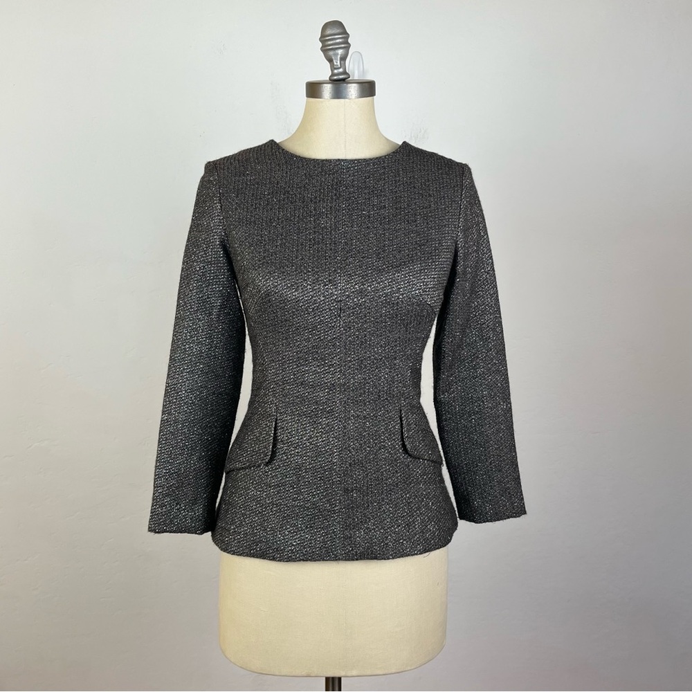 LIBBY Metallic Silver Long Sleeve Blouse